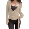 thumbnail image 2 of Top de Ballet Cruzado de Larga con Lazo Frontal para Mujer, Ideal para Entrenamiento, Pilates, Yoga y Salidas Marrón L, 2 of 9