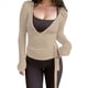 thumbnail image 2 of Top de Ballet Cruzado de Larga con Lazo Frontal para Mujer, Ideal para Entrenamiento, Pilates, Yoga y Salidas Marrón L, 2 of 9