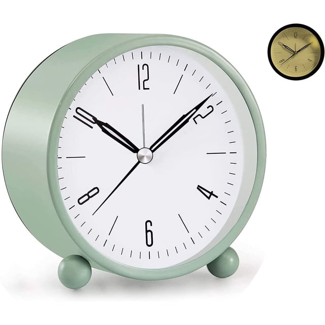 Reloj despertador analógico en pulgadas, súper silencioso, sin tictac, funciona con pilas, fácil de configurar y función de luz nocturna, dormitorio, mesita de noche, oficina, estudio, trabajo, reloj