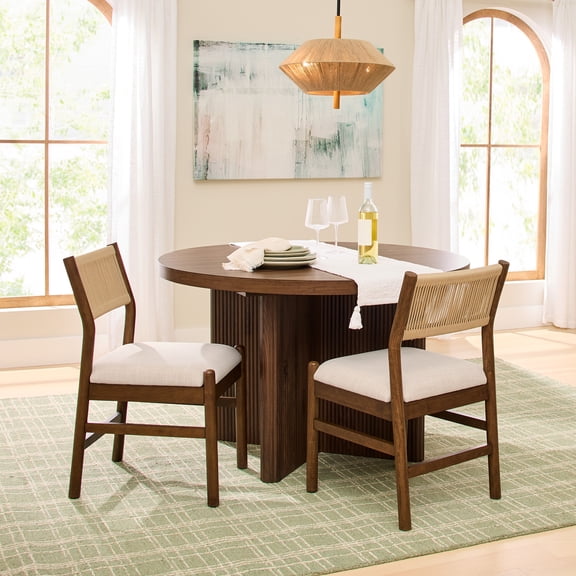 Better Homes & Gardens Lillian Fluted Dining Chairs 2 pack, Walnut and Cream