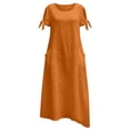 thumbnail image 6 of Dvprdro Crewneck Short Sleeve Cotton Linen Midi Dress for Women Side Pockets Loose A Line Summer Vacation Casual Solid, 6 of 7