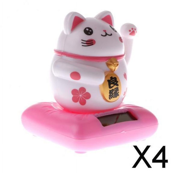 4 Figuras De Animales De Gato De La Fortuna Con Energía Solar, Juguete Para Decoración Del Hogar, Color Rosa 4 piezas