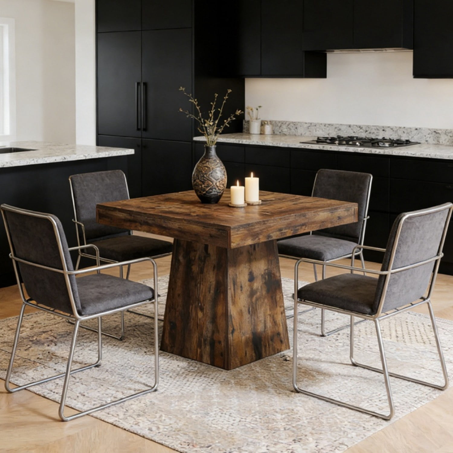 Dining Table, Farmhouse Style, Seats 4, Grey Wood Grain, 31.5 in L x 31.5 in W x 29.53 in H
