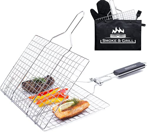 BBQ Grill Basket Flodable Barbecue Fish Vegetable Stainless Steel Camping Tool 