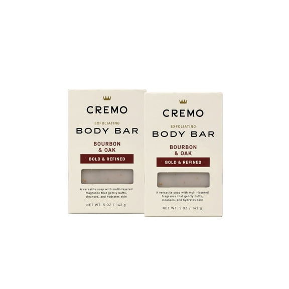 2 Pack - Cremo Exfoliating Body Bar for Men, Bourbon & Oak Scent, Multi-Layered Fragrance That Buffs, Cleanses and Hydrates Skin, 5 OZ