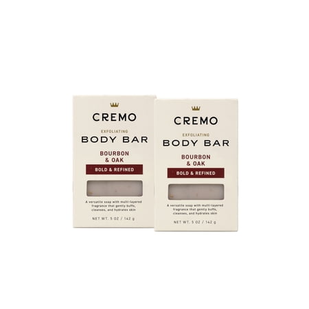 2 Pack - Cremo Exfoliating Body Bar for Men Bourbon & Oak Scent Multi-Layered Fragrance That Buffs Cleanses and Hydrates Skin 5 OZ