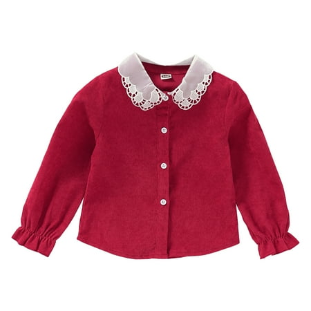 

KIMI BEAR Infant Girls Shirt 18 Months Infant Girls Autumn Top 24 Months Infant Girls Sweet Hollow Out Collar Long Sleeve Shirt Burgundy