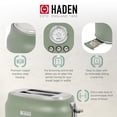 thumbnail image 3 of Haden Dorset Tostadora de acero inoxidable con ranura ancha para 2 rebanadas, control de dorado ajustable y patas antideslizantes, verde cedro y cromo, 3 of 5