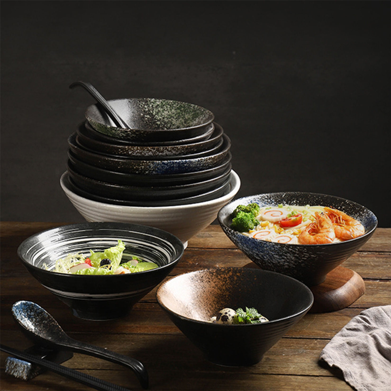 Qeeadeea Ceramic Soup Bowls with Lid Set of 2, Rice Bowls Set of 2, Small Ramen Bowls Microwave Safe-fish-750ml, Size: 750 mL, Gray