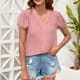 thumbnail image 2 of Gibobby Camisas mexicanas con cuello en V para mujer Top mujer manga corta con cuello en V color sólido con personalidad Diseño simple y exquisito informal(Rosa,G), 2 of 3