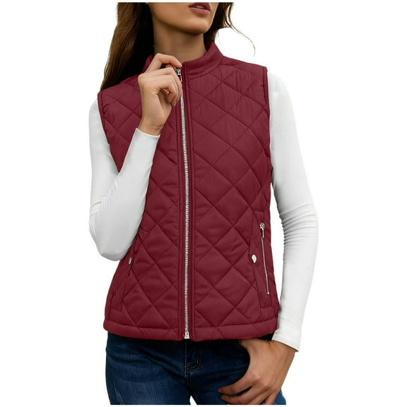 LIBRCLO Womens Thickened Vest Long Sleeveless Zip Front Jacket Lightweight Warm Winter Down Cotton Coat with Pockets