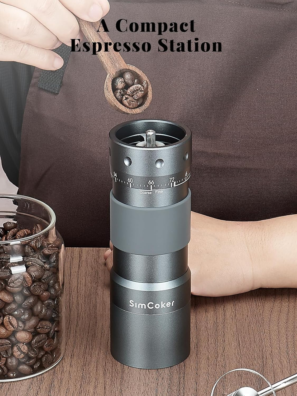 Manual Coffee Grinder with 16μm External Adjustment, Precision Espresso & Pour Over, CNC Stainless Steel Conical Burr, Drill-Compatible Aluminum Body, Portable
