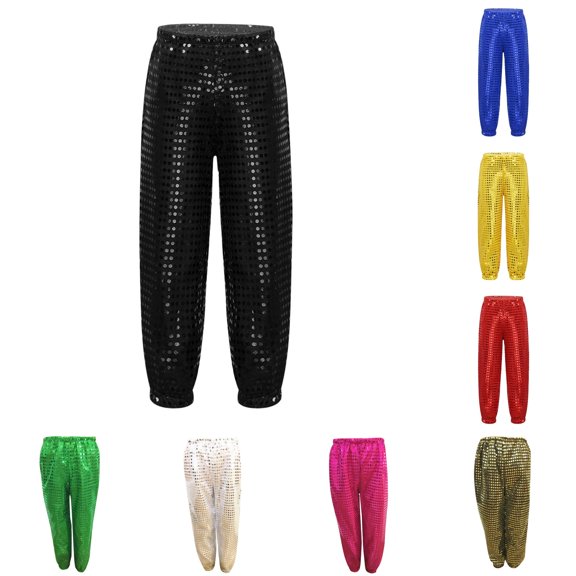 WERYOUNG Kids Sequins Pants Loose Fit Jazz Hop Street Dance Pants Harem Trousers Dancewear For Boys Girls Back To School Breathable Bottom 3-4 Years