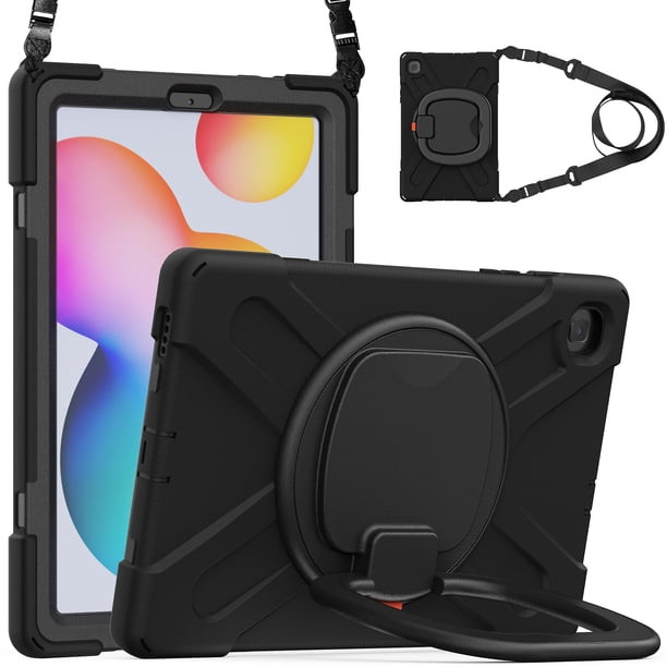 Funda colorida para Samsung Tab S6 Lite de 10,4 pulgadas con correa para el hombro, soporte de anillo ajustable grande y protección contra golpes.