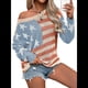 thumbnail image 2 of Suéter con Bandera Estadounidense para Mujer, Sudadera de Punto, Larga, Holgado, para Invierno y Otoño, Color, 2 of 10