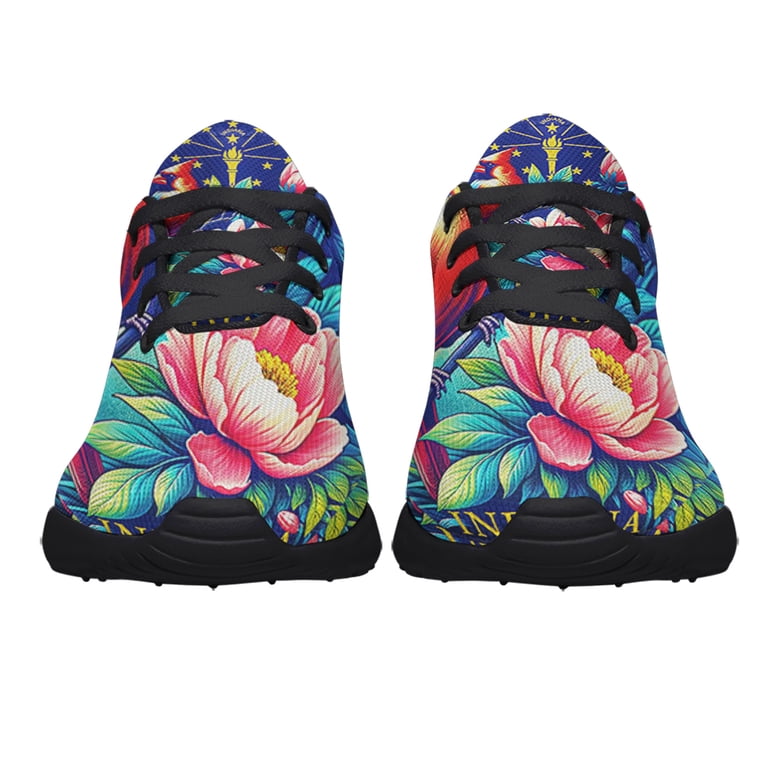 Indiana Stte Symbols Cardinal and Peony Flower Shoes Sneakers