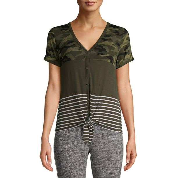 No Boundaries No Boundaries Juniors Colorblock Tie Front Top