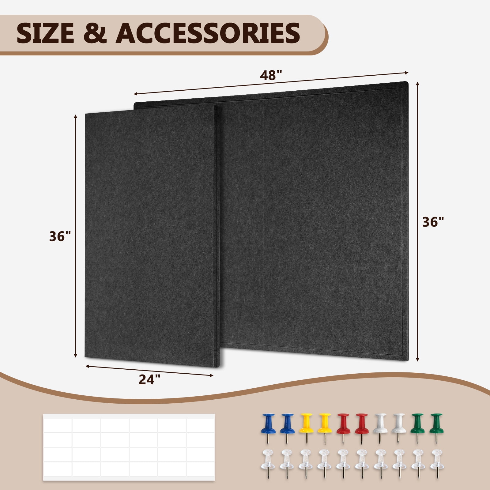 60"x36" Black Large Bulletin Board Decorative Foldable Felt Pin Board Square Felt Wall Tiles Photo Display Board for Wall Cork Boards DIY Vision Board with Self-Adhesive Tape Home School Office Decor