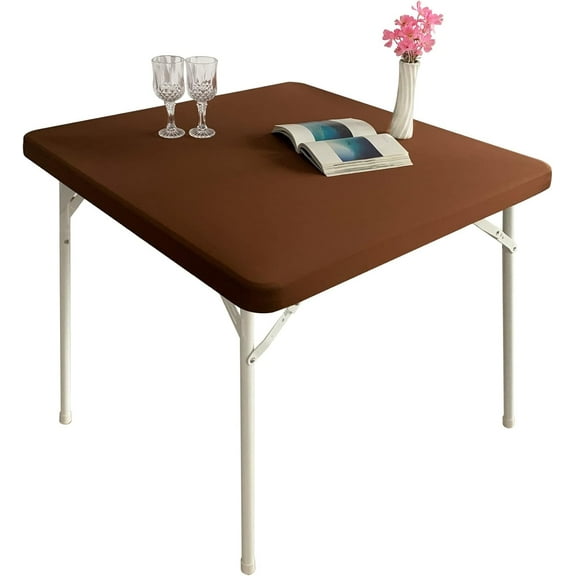 Cocktail Fitted Spandex Stretch Square Table Covers Caps Elastic Square Tablecloth Brown Table Topper 36x36 Inch
