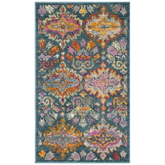 SAFAVIEH Madison Britton Geometric Floral Area Rug, Blue/Orange, 3' x 5'