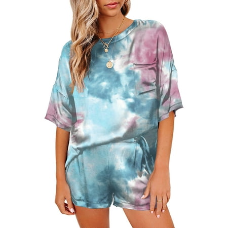 

2PCS Silk Satin Pajamas Set Womens Floral Lounge Wear Summer Crewneck Tops and Casual Shorts Outfits Nightwear