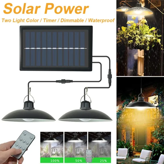Solar hanging lamp for indoor & outdoor, dimmable hanging solar lamps IP65 waterproof for outdoors with remote control, solar pendant light cable solar panel