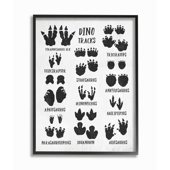 Stupell Industries Children's Rustic Dinosaur Track Chart with Text Framed Wall Art Design by Daphne Polselli, 11" x 14", Black Framed