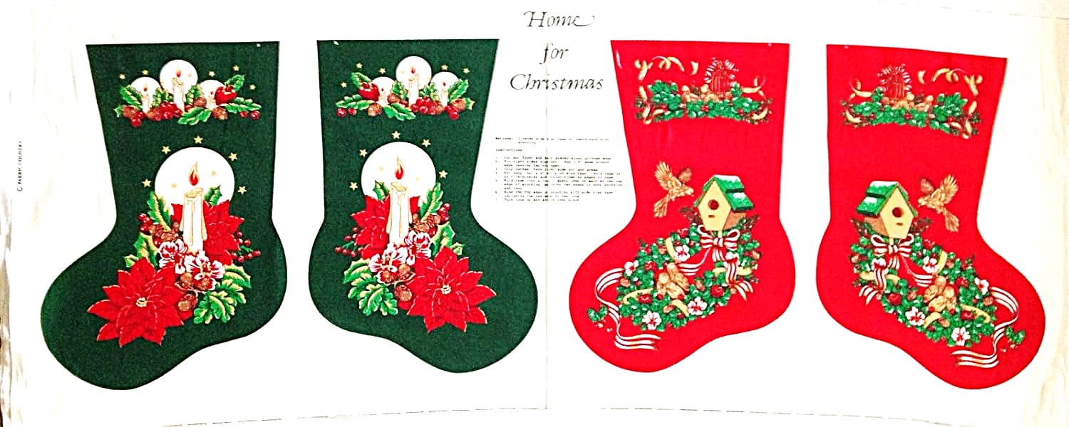 1 Panel - Cut & Sew DIY Classic 14" Christmas Stockings Cotton Fabric Panel - Makes 2 Stockings (Great for Quilting, Sewing, Craft Projects, Wall Hangings, and More) 17" X 44"