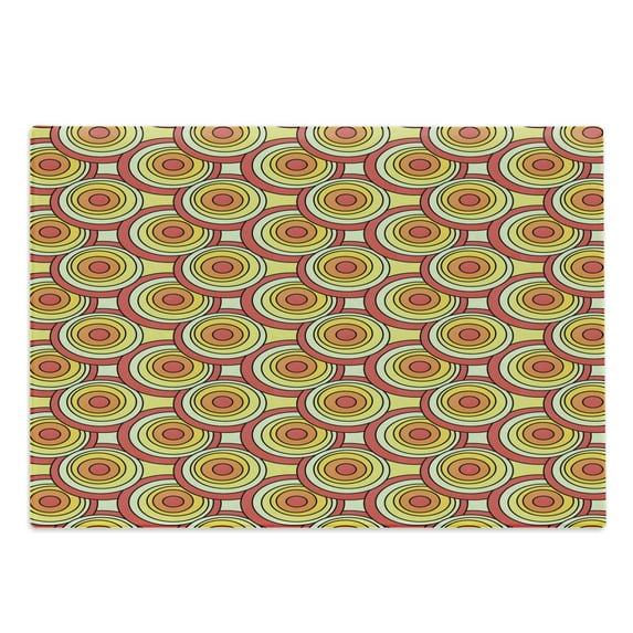 Retro Cutting Board, Geometric Pattern with Circles in Warm Pastel Tones, Decorative Tempered Glass Cutting and Serving Board, in 3 Sizes, by Ambesonne