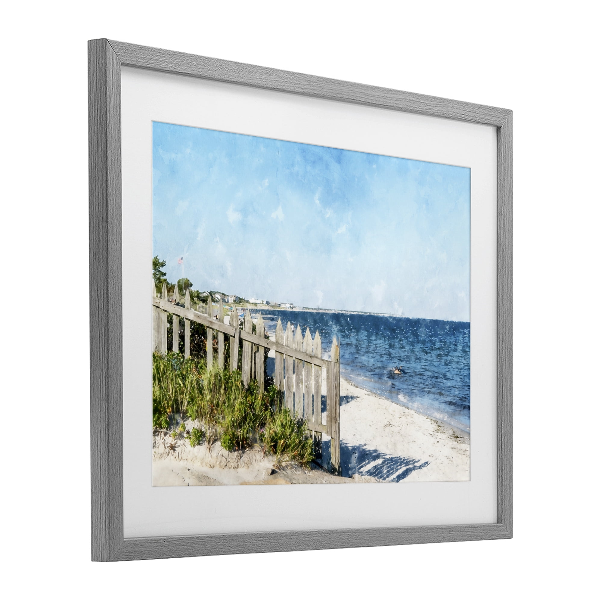 Stupell Industries Beach Pickets View Gray Framed Print Under Glass, design by Kim Curinga