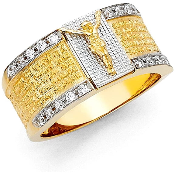 14k Two Tone Gold Cubic Zirconia Religious Men's Ring for Men's (TOP1453, 12)