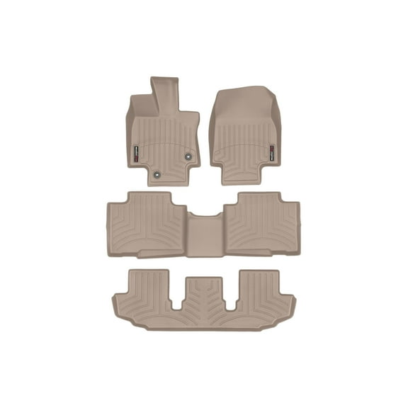 WeatherTech Custom Fit FloorLiners compatible with 2020-2026 Toyota Highlander - Complete Set (1st, 2nd, & 3rd Row), Tan