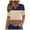 Khaki, variant on Womens Summer Tops Casual Short Sleeve Button V Neck Shirts Wave Printed Cut-outs Plus Size Loose Top
