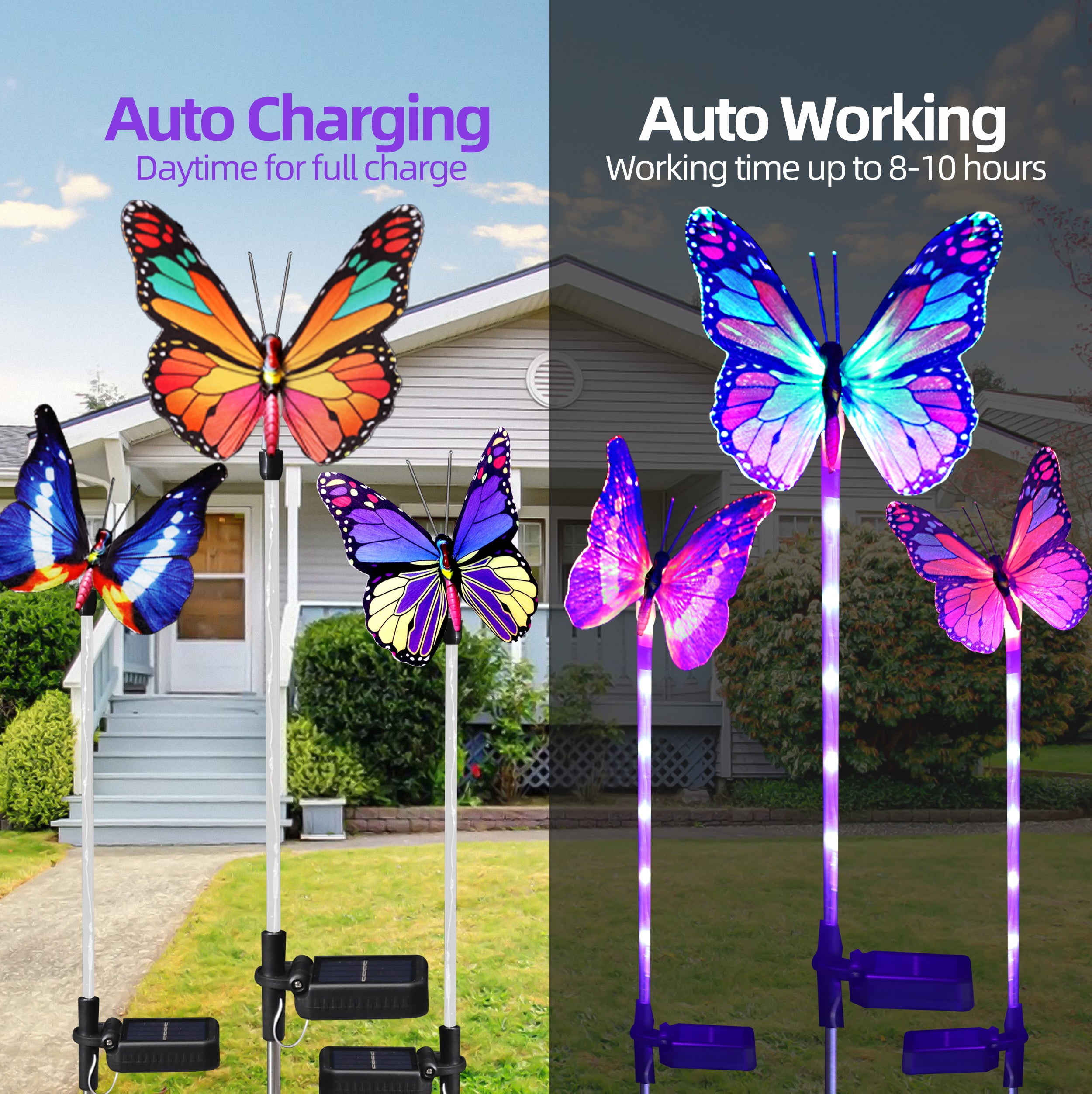 Rirool Solar Garden Lights, Fiber Optic Butterfly Color-Changing LED Decor, Waterproof Outdoor Yard Art (6 Pack)