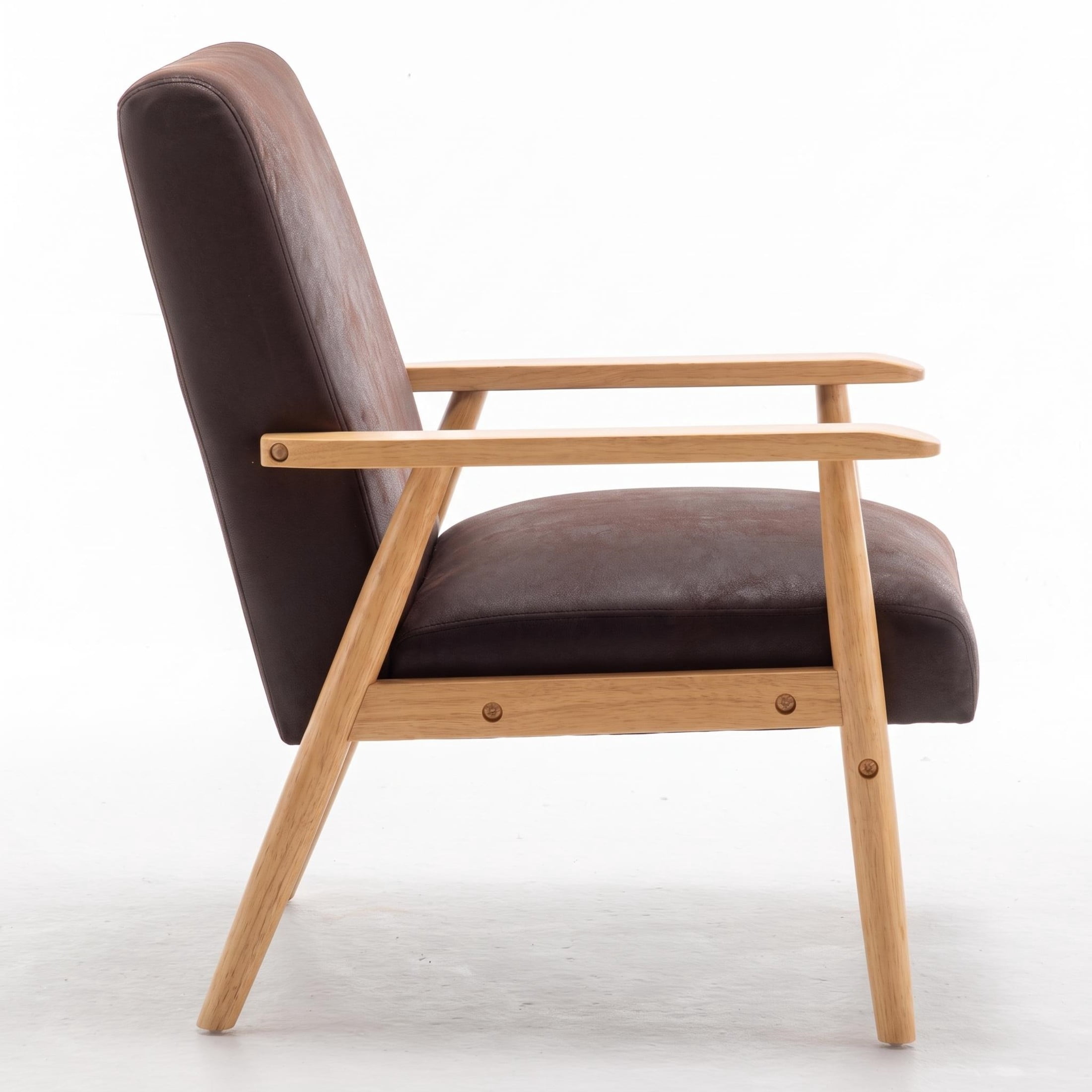 GDF Studio 25.38" Mid-Century Modern Armchair with Tapered Solid Wood Arms, Microfiber Upholstery, Dark Brown
