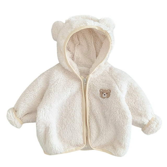 Gibobby Chamarra niñaChaqueta para niños y niñas recién nacidos, ropa de abrigo con capucha y orejas de de dibujos animados, abrigo de invierno cálido co(Blanco, 6-12 Meses)