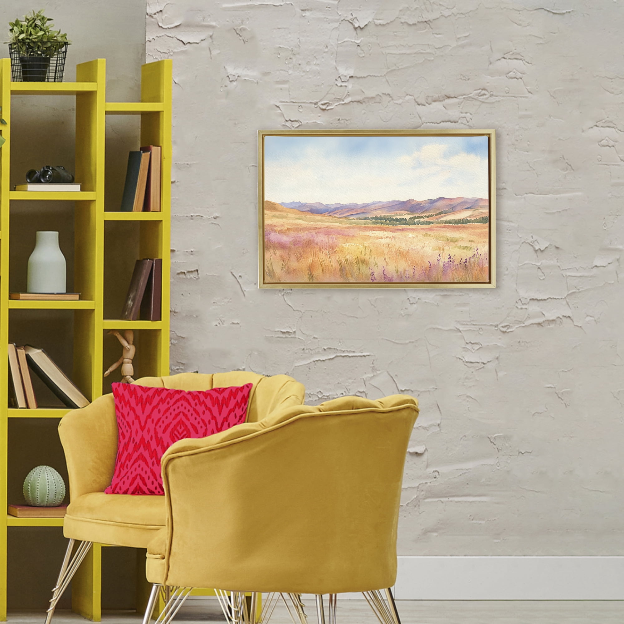 Stupell Industries Pastel Valley Panorama Gold Framed Floater Canvas Wall Art, design by Petal Prints Design