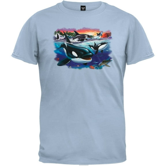 Orcas And Babies Light Blue T-Shirt - Medium
