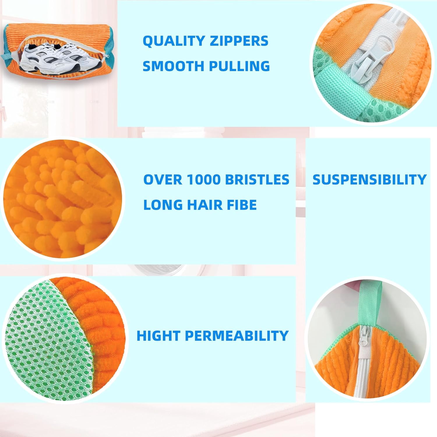 Shoe Washing Machine Bag Laundry Shoe Bag for Washer and Dryer Reusable 2pc Shoe Cleaning Bags for Sneakers 360° Deep Cleaning Machine for All Shoes Types With Self-locking Zipper Light Orange 2Pcs