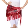 thumbnail image 1 of Traje de danza del vientre Zulema Bufanda con cinturón de lentejuelas y monedas rojo, 1 of 8