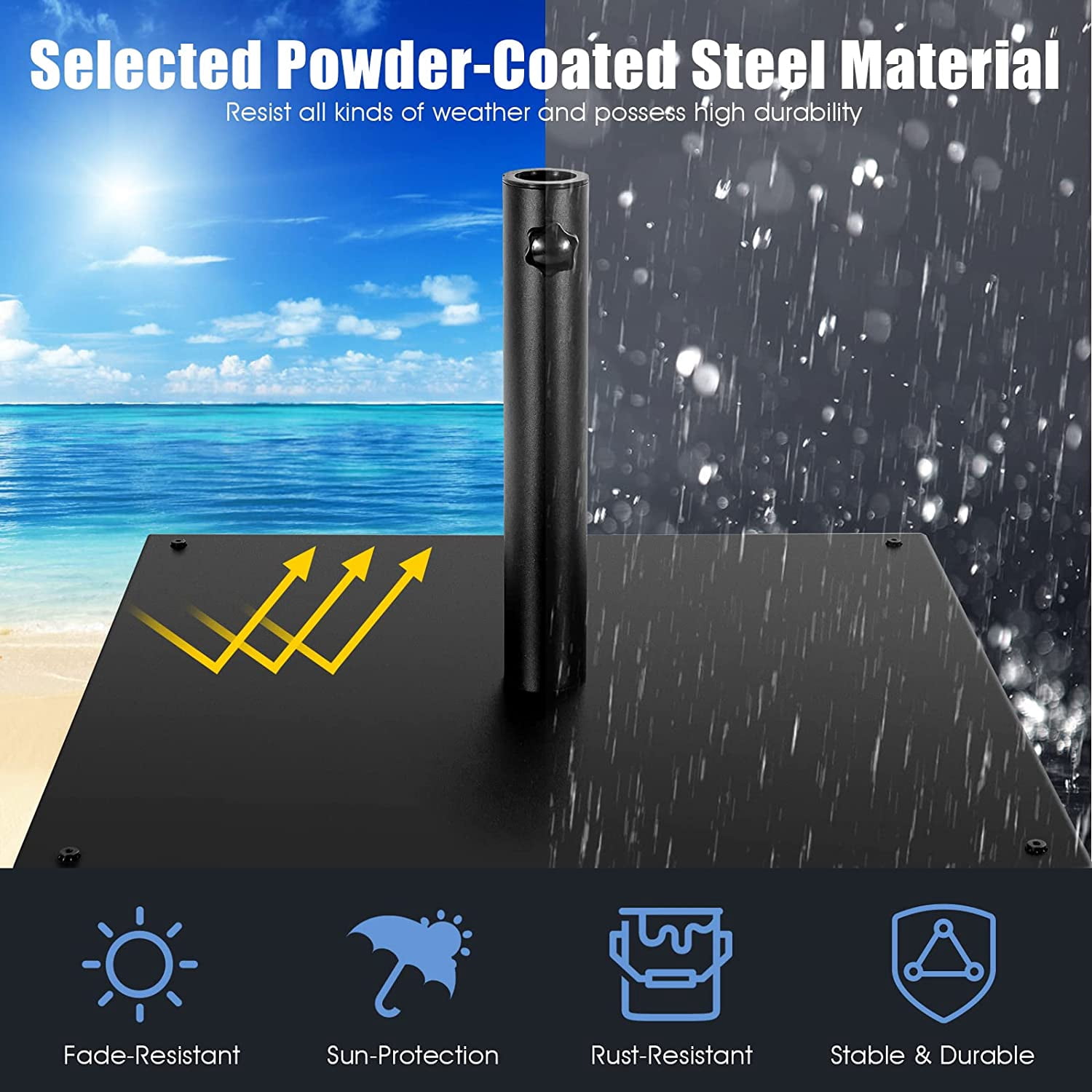 WBTER 42 LBS Patio Umbrella Base, 25 Inches Heavy Duty Square Market Umbrella Base Stand W/4 Non-Slip Pads, 1.6”/1.9” Adapters, Tightening Knob, Outdoor Umbrella Stand for Patio, Poolside