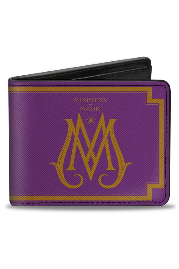 The Wizarding World of Harry Potter Wallet, Bifold, Fantastic Beasts Ministry of Magic Icon Purple Gold, Vegan Leather