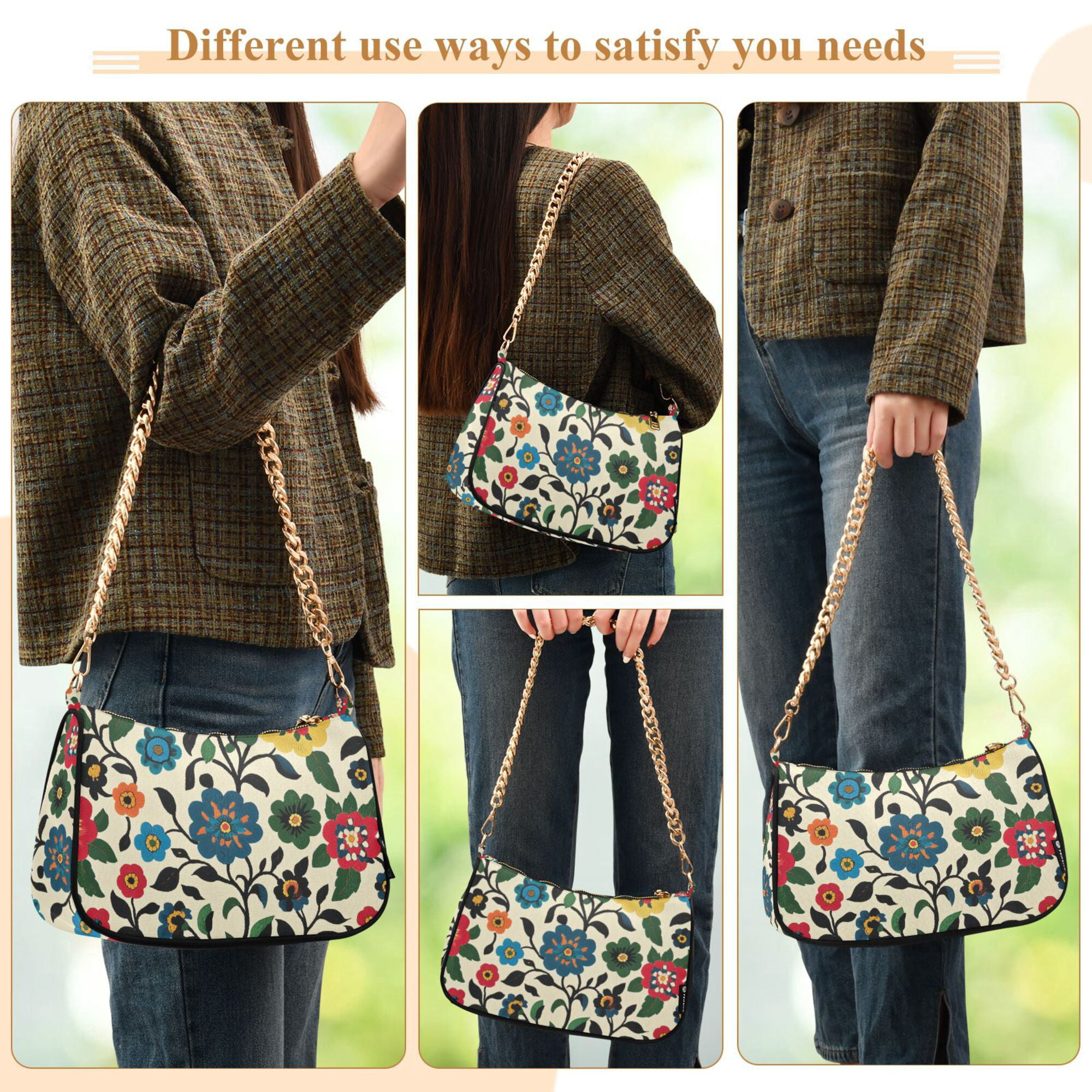 FORMRS Womens Shoulder Bag with Chain Strap Clutch Purse Cute Tote Handbag, Vibrant Floral