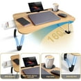 thumbnail image 2 of PHANCIR Foldable Lap Desk, 23.6 Inch Portable Wood Laptop Desk Table Workspace Office Organizer Bed Sofa Tray with Slots/Cup Holder/Drawer, Anti-Slip for Reading Writing Eating Watching, Walnut, 2 of 8