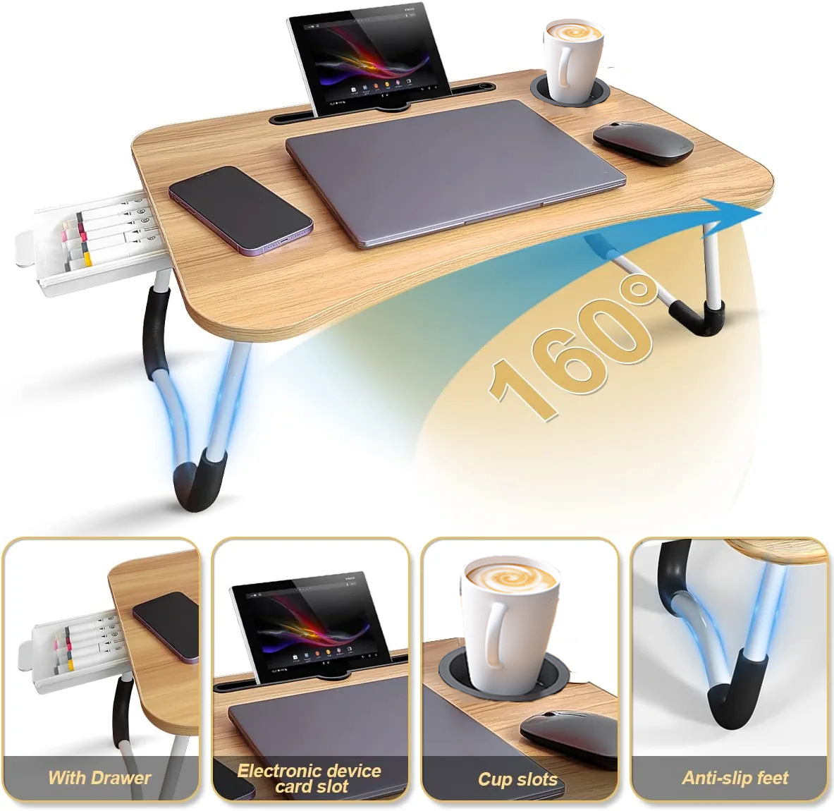 PHANCIR Foldable Lap Desk, 23.6 Inch Walnut photo 2