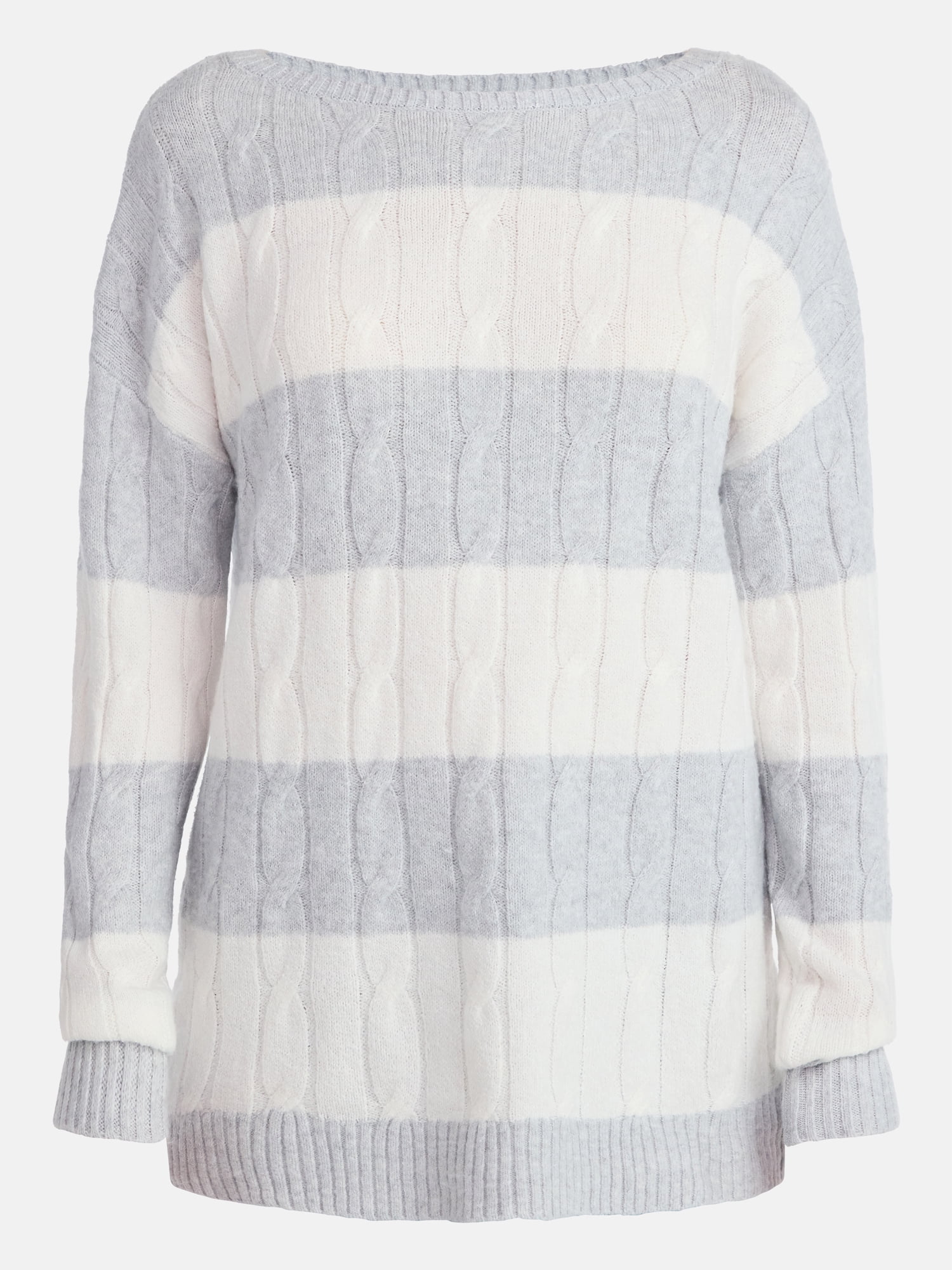 No Boundaries Boatneck Pullover Cable Knit Sweater, Lightweight, Women's