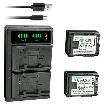 Kastar 2-Pack BP-808 Battery and LTD2 USB Charger Replacement for Canon BP-808 BP-819 BP-827 Canon VIXIA HF10 VIXIA HF11 VIXIA HF20 VIXIA HF21 VIXIA HF100 VIXIA HF200 VIXIA HG20 VIXIA HG21