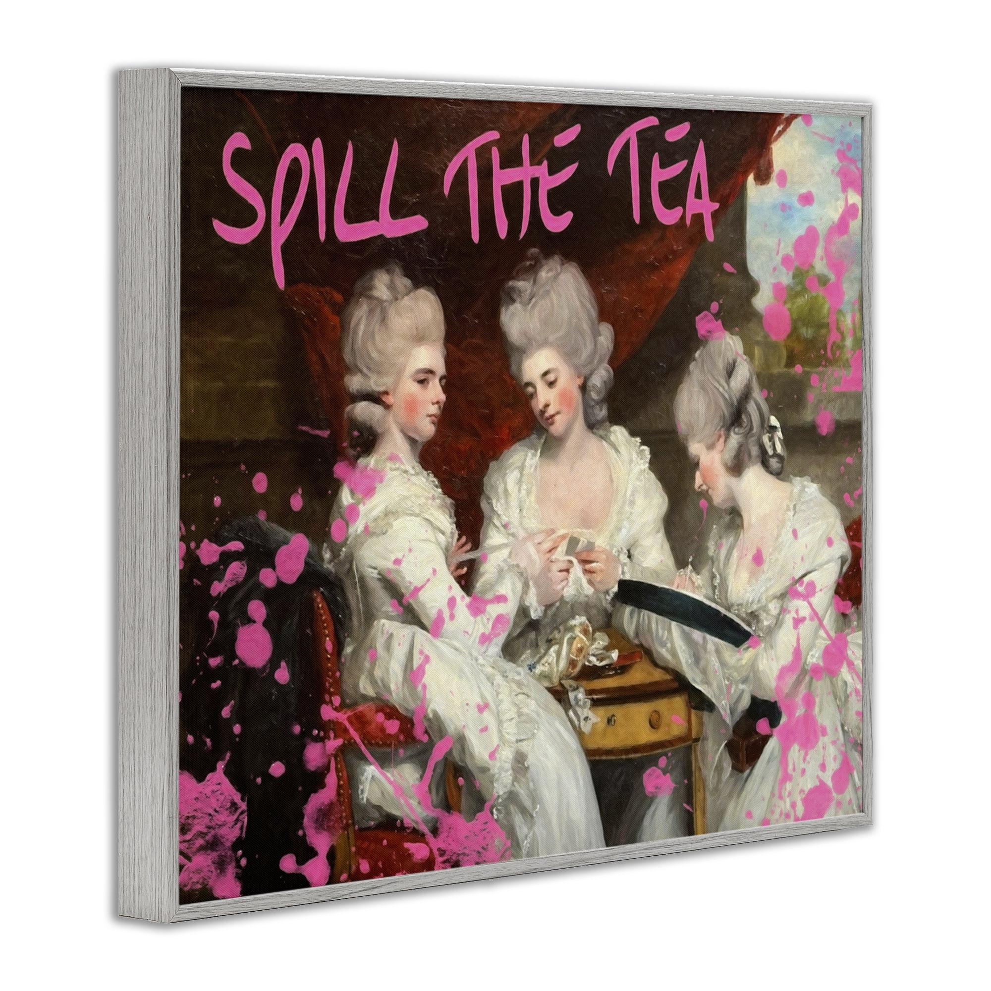 Stupell Industries Spill The Tea Iconic Ladies Gray Framed Giclee Art, design by Grotto Studios