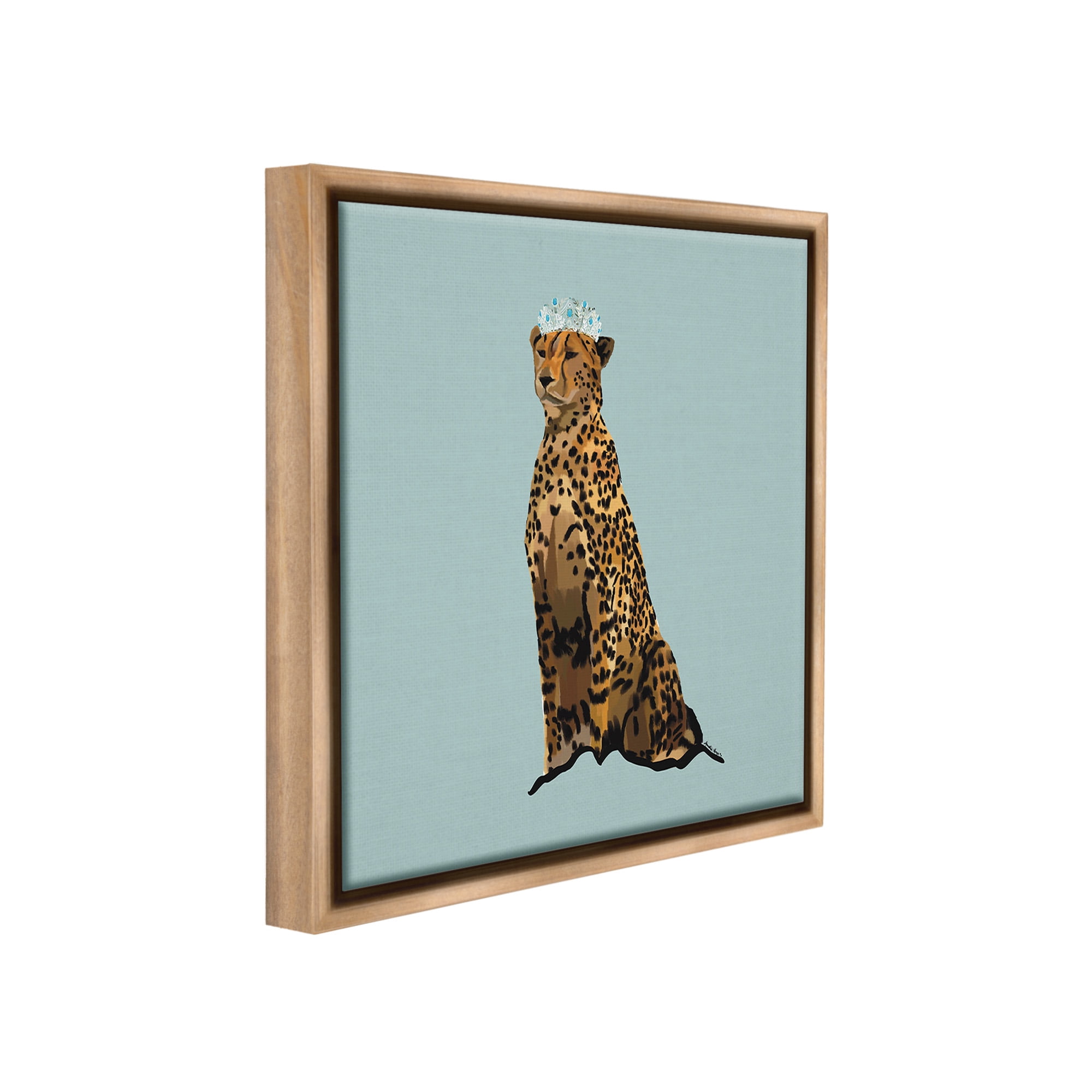Stupell Industries Regal Leopard with Crown Animals & Insects Painting Brown Floater Framed Canvas Art Print Wall Art, 25 x 25