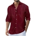 thumbnail image 2 of Aimik Hanes Up to 65% off Clearance Mens Casual Button Down Shirts Solid Long Sleeve Spread Collar Dress Shirt Summer Beach Shirt-Wine XL, 2 of 6